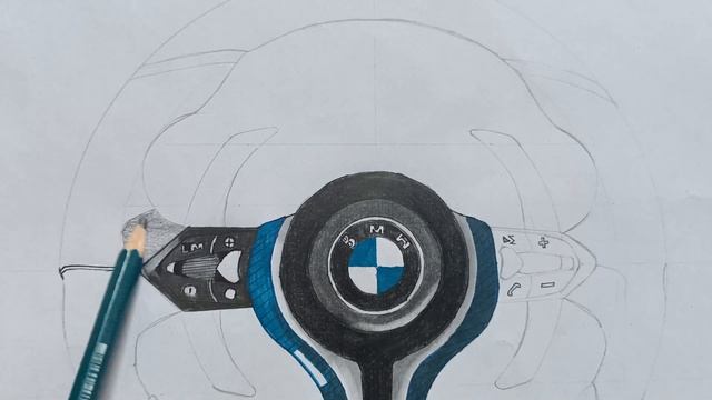 BMW steering wheel drawing ||How to draw a steering wheel step by step||
