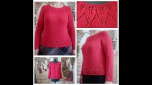Кофточка "Красный модал" круглой кокеткой, узором листики из пряжи GAZZAL BABY LOVE. Готовая работа