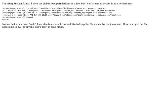 Getting "Permission denied" even though I have set global read permissions on a file смотреть онлайн
