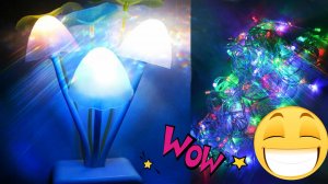 НОЧНИК-ГРИБОЧКИ С ДАТЧИКОМ СВЕТА И LED ГИРЛЯНДА С АЛИЭКСПРЕСС