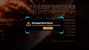 Transformers: Fall of Cybertron - Damaged Saved Game Error (No Ending)