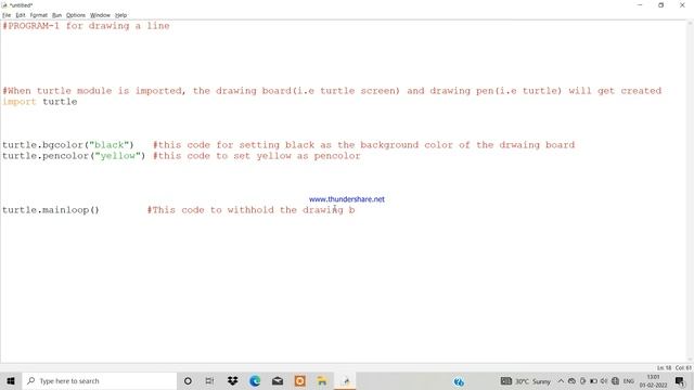 PYTHON TURTLE TUTORIAL | PROGRAM- 1 | LINE DRAWING