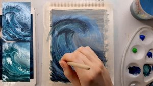 Рисуем морскую волну акрилом (гуашью)