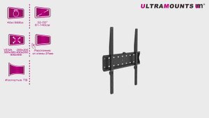 UltraMounts UM813F. Установка телевизора на стену с помощью фиксированного кронштейна UM813F.