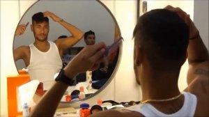 Neymar fixing his hair