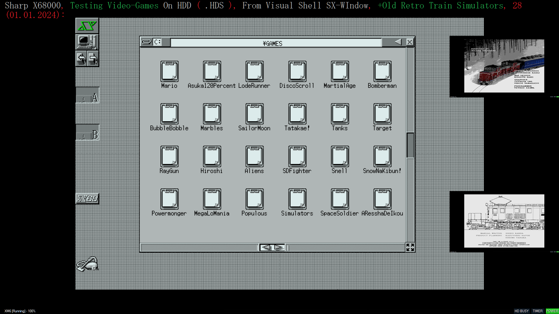 Sharp X68000, Testing Video-Games On HDD ( .HDS ), From Visual Shell SX-WIndow, 28(01.01.2024):