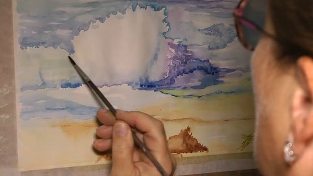 Морской пейзаж акварелью. Волна смотреть онлайн