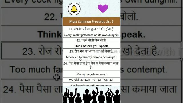 Most common Proverbs with hindi meaning । बहुत उपयोग होने वाले वाक्य । Bahot sadharan vaky । list 5