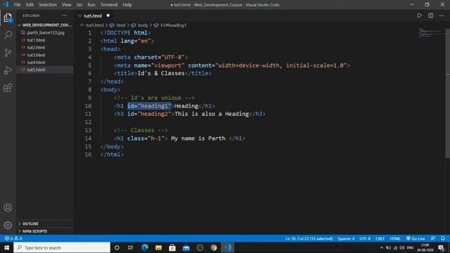 8) Id & Class in HTML  | Use & Difference between Id & Class  | Web Development Course  | #8