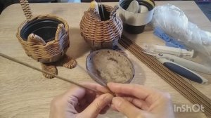 Плетение и кокос. Кот-кашпо