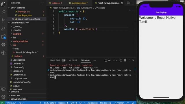 Custom Font Family in Text Component. React Native Tamil. PART 31