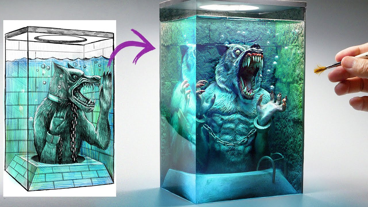 Как сделать диораму ""ОБОРОТЕНЬ"" пойманный в ловушку в воде #поделки #искуство #рекомендации смотреть онлайн