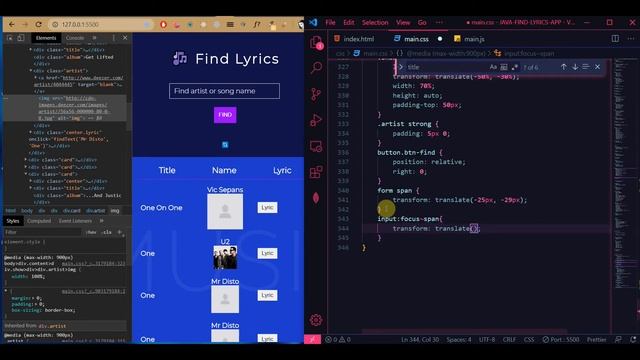 Html, css, javascript Find lyrics app. Last Part 8.