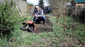 Культиватор Hammer EC2000 в работе на участке с травой