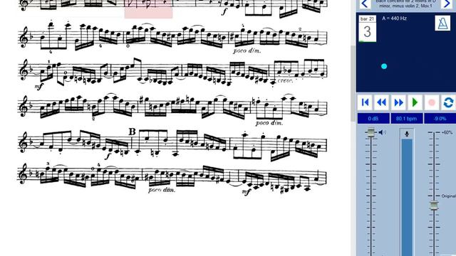 Bach double Concerto for two violins, minus 2nd violin, orchestral accompaniment.