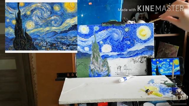 Учимся писать картину "Звёздная ночь" Ван Гога
