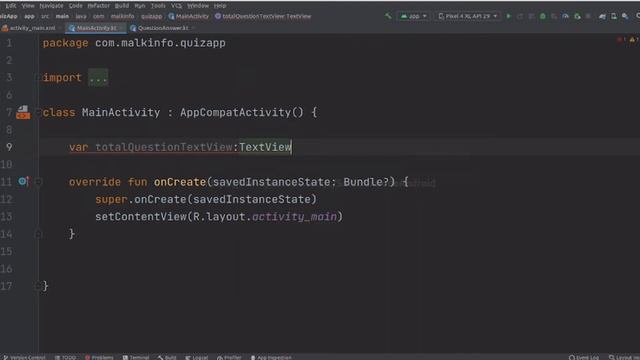 how to create simple easy offline multichoces quiz app example in android studio kotlin/#quizapp
