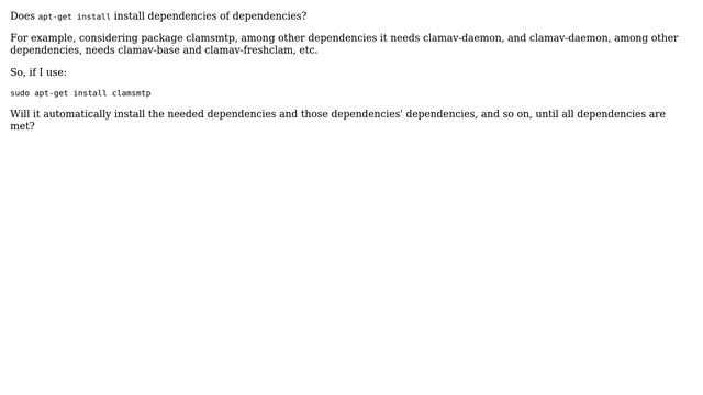 Ubuntu: Does `apt-get install` install dependencies of dependencies? смотреть онлайн