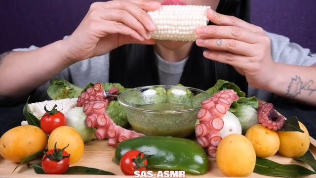 OCTOPUS + SEAFOOD SAUCE (ASMR EATING SOUNDS) LIGHT WHISPES | SAS-ASMR