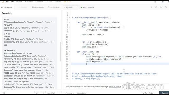 LeetCode 642. Design Search Autocomplete System , Python