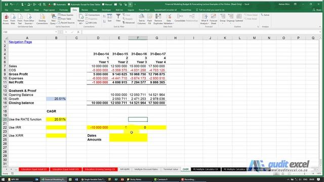CAGR using MS Excel's IRR Function. This is 1 of 4 methods. Links to all CAGR methods in descriptio смотреть онлайн