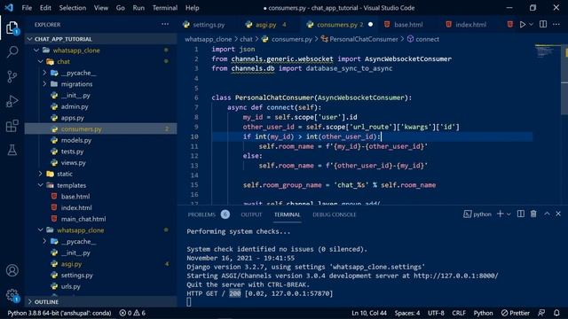Personal Chat application using Django channels || Integrating Django Channels into the Django