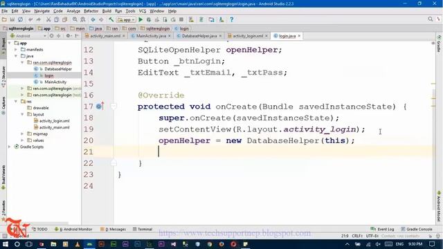 Create Registration and Login Form in Android Studio using SQLite Database[With Source Code][Part-3