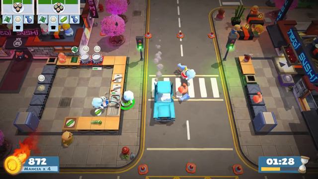 Overcooked 2. Story 4-1  3 players online coop 4 stars  Score: 1816