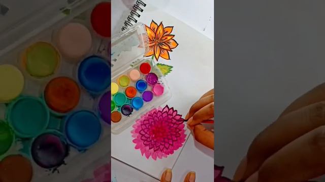 Dahlia Drawing|| Using Doms WaterColour Cake #doms #domsindia #domscolour #youtubeshort #shortsvide