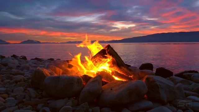 Расслабляющий костёр у озера на закате в 4k UHD, Снятие Стресса, Медитация и Глубокий сон смотреть онлайн