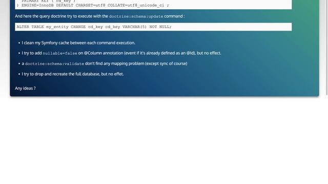 Doctrine schema update always try to add NOT NULL
