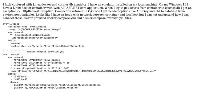 Access to Cosmos db emulator on local machine from Linux docker смотреть онлайн