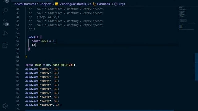 Data Structures in Javascript - Objects (Coding out keys method)