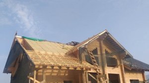 Металлочерепица Камея, Кварцит про мат 7016. Замена временной кровли.