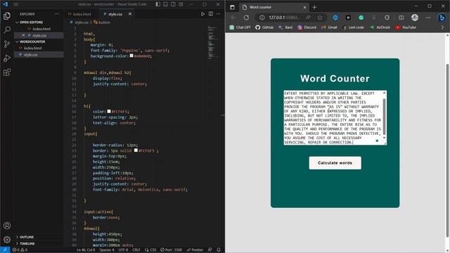 word counter using html css and js