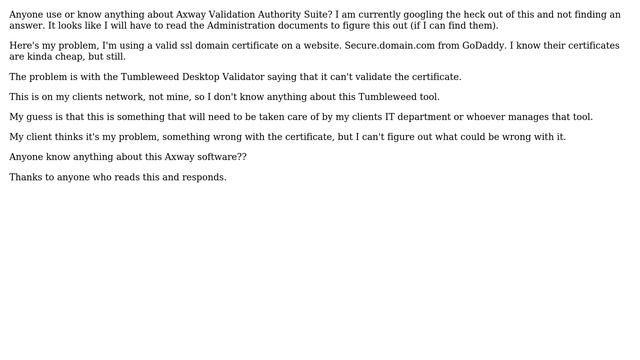 DevOps & SysAdmins: Axway Tumbleweed Desktop Validator unable to validate certificate? смотреть онлайн