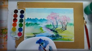 Весенний пейзаж. Акварель. Рисование с детьми.