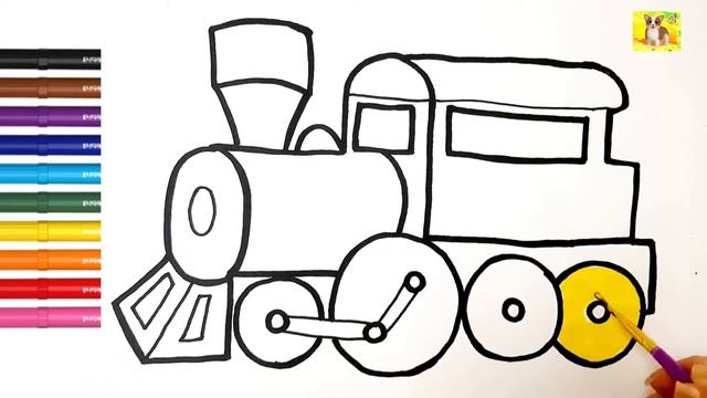 Раскраска Рисунок для Детей. Как нарисовать Паровозик. смотреть онлайн