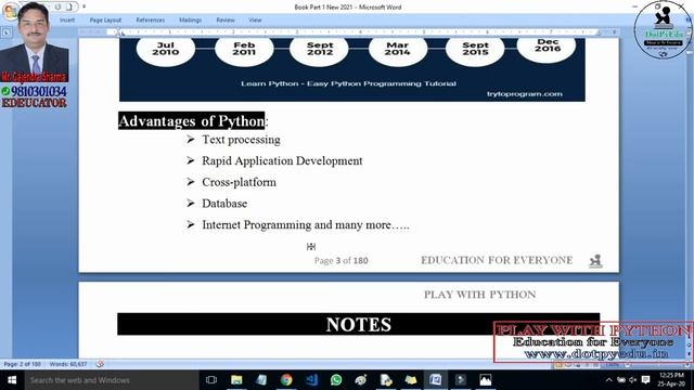 Book 1 Play With Python:Chapter 1 and 2 Introduction of PYTHON (HISTORY,INSTALLATION ,BASIC (I/P/O)