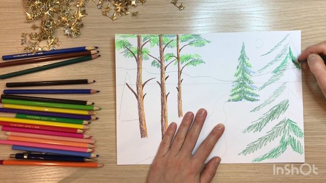Рисунок к стихотворению зима. Зимний лес рисунок карандашом. Красота зимы рисунок. Зимний пейзаж