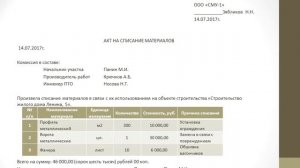 Оформляем акт на списание материалов
