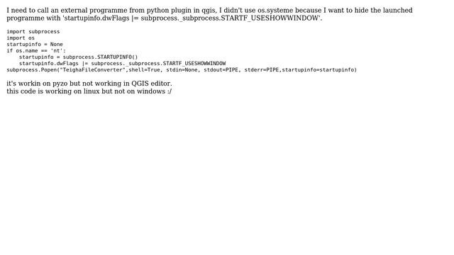 GIS: Call External Programmes From Python Plugin In QGIS On Windows