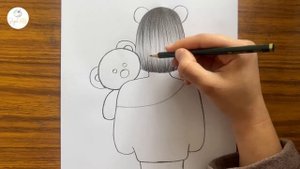 How to draw a girl holding a teddy bear || Girl drawing step by step || Easy drawing for beginners