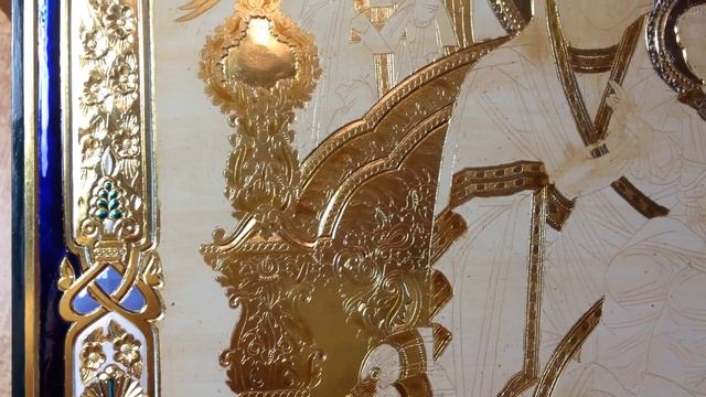 Иконопись.Тонировка цветными эмалями сусального золота под чернение.. Пантанасса. Всецарица.