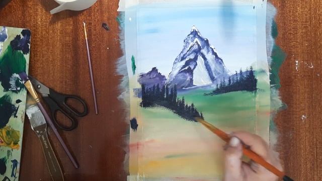 Как легко нарисовать горы. Рисуем пейзаж гуашью. Как нарисовать горы красками. Рисуем елку поэтапно смотреть онлайн