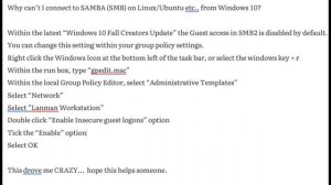 Why can’t I connect to SAMBA (SMB) on Linux/Ubuntu etc.. from Windows 10?