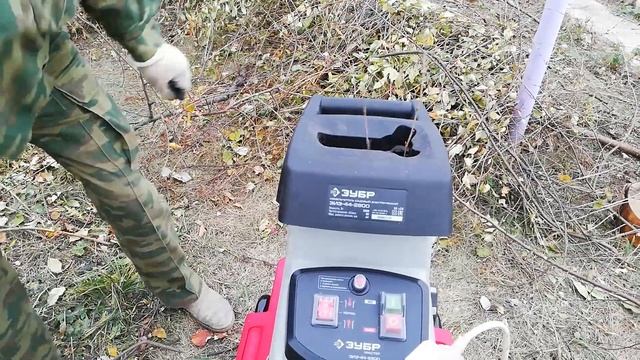 Садовый измельчитель электрический ЗУБР ЗИЭ-44-2800 и ветки вишни. смотреть онлайн