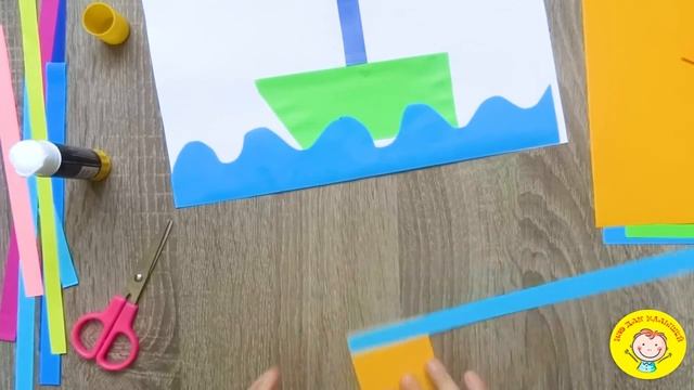 Делаем КОРАБЛИК из цветной бумаги. УРОК 71. Тема: "кораблик"- аппликация смотреть онлайн