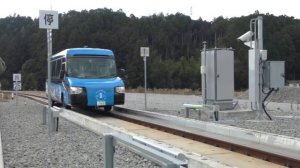 Japan's first regular DMV service in Shikoku. Asa Kaigan Railway Dual Mode Vehicle.