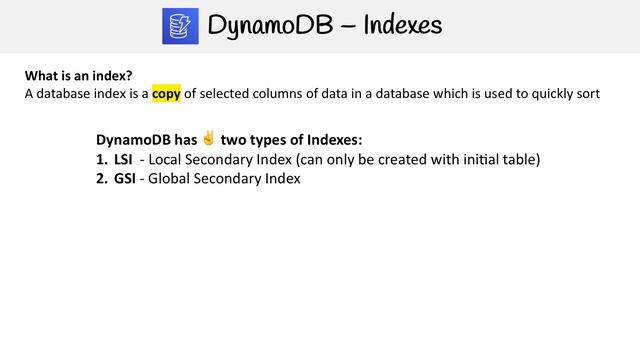DynamoDB — Indexes смотреть онлайн